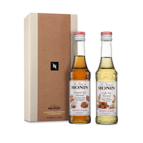 Nespresso Cinnamon Roll And Toffee Nut Flavored Monin Syrup Kit Coffee Syrup